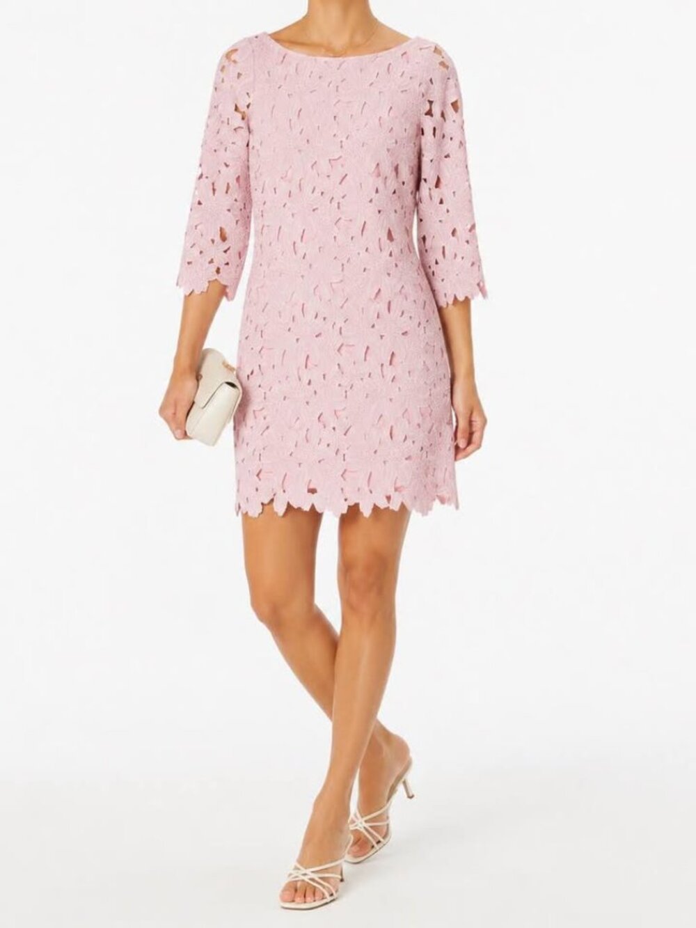 Soft Pink Floral Lace Knee-Length Dress | Semi-Formal Wedding Guest NWT [Size S]